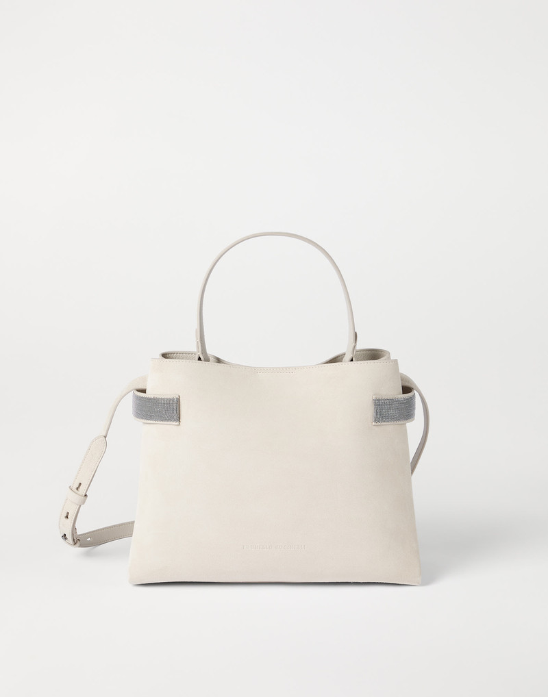 Essence top-handle bag in suede with precious bands 1