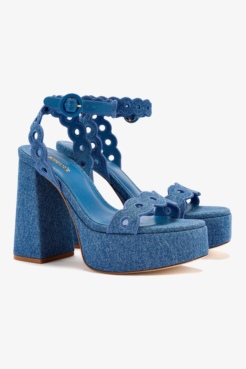 Dolly Broderie Sandal In Blue Stoned Denim 3