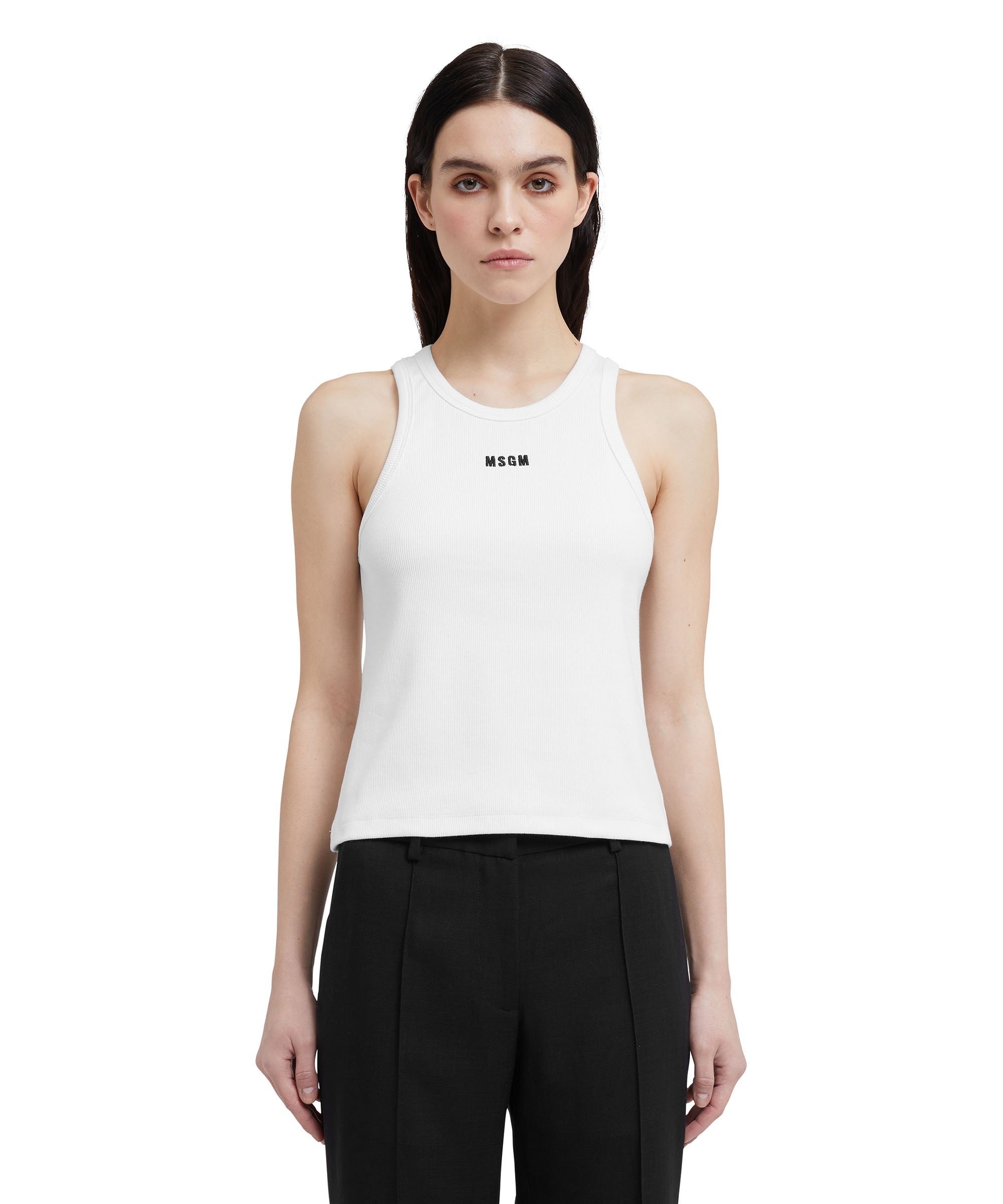 Ribbed jersey tank top with embroidered logo - 2