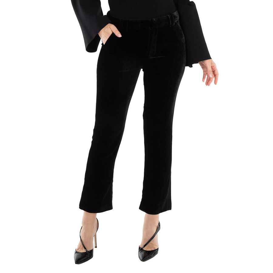 Balmain Ladies Noir Flared-Cut Velvet Trousers - 3