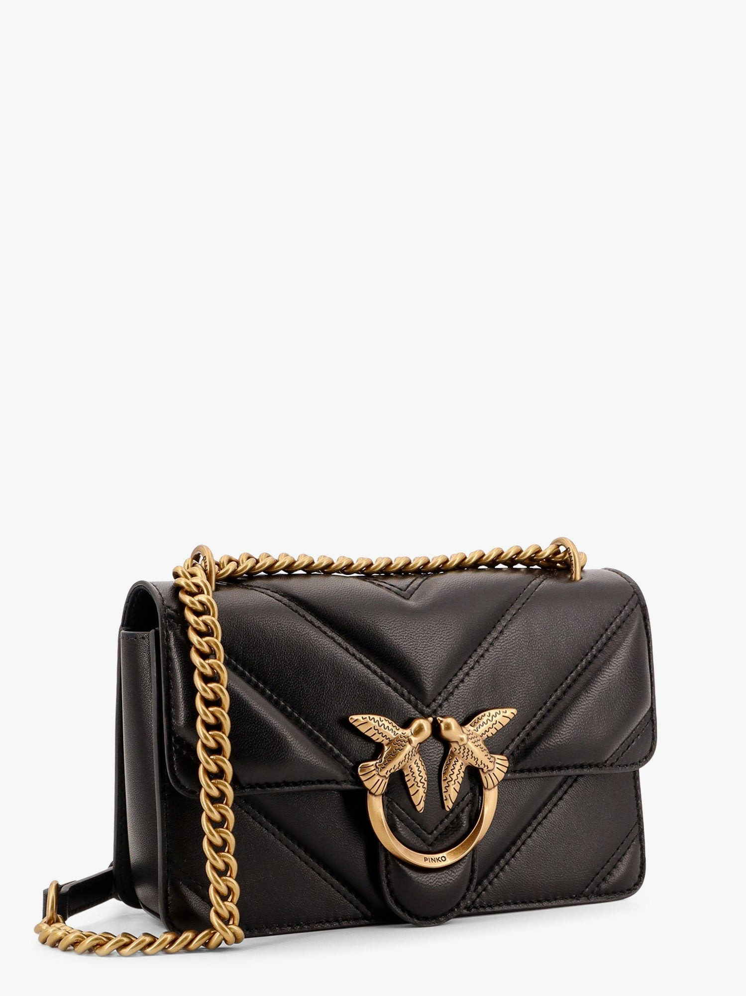 Pinko Matelassã© Leather Shoulder Bag With Love Birds Buckle - 3