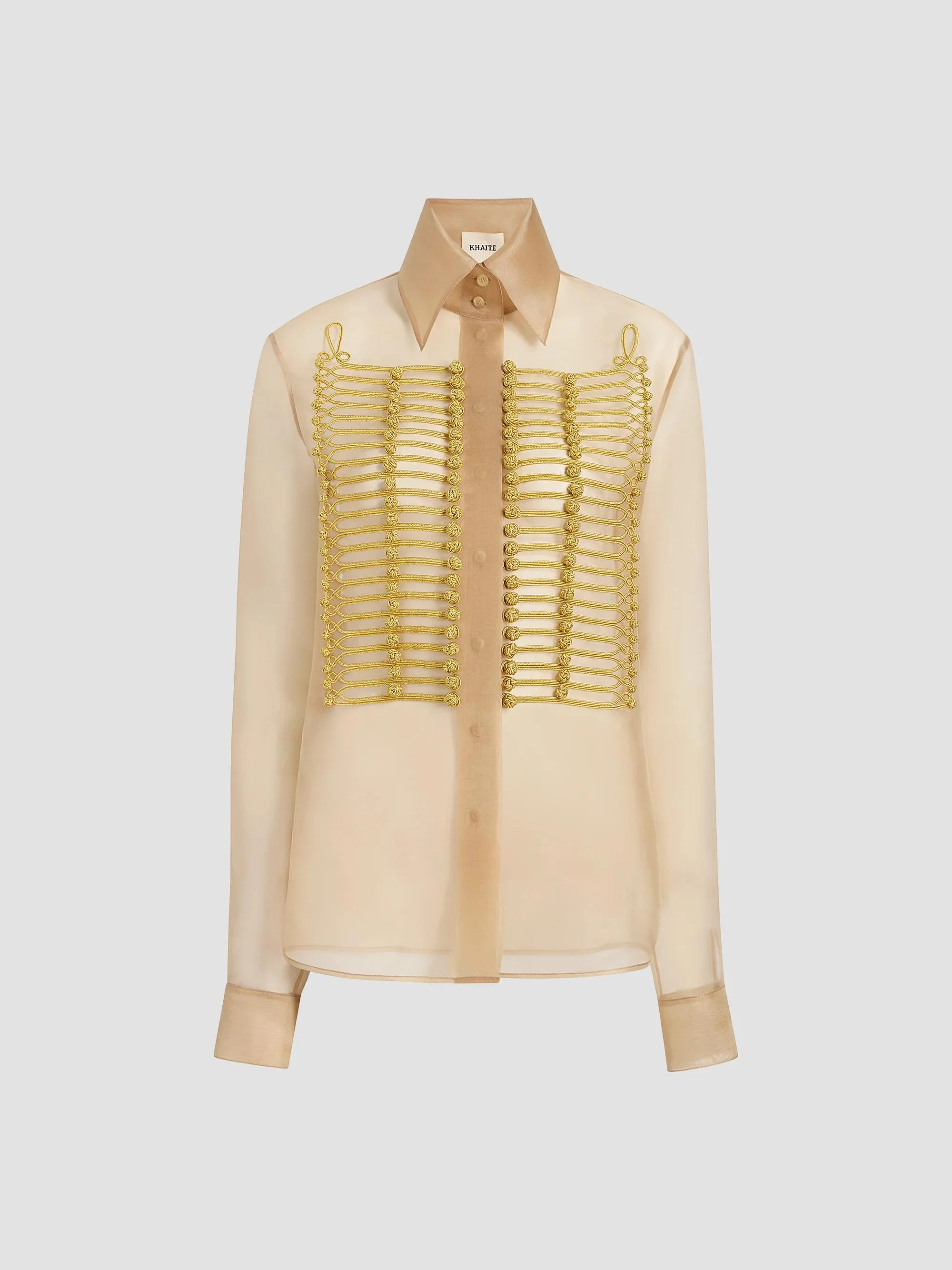 Women's Ivy Pankou Knot-Embellished Semi-Sheer Silk Blouse - Beige - 1