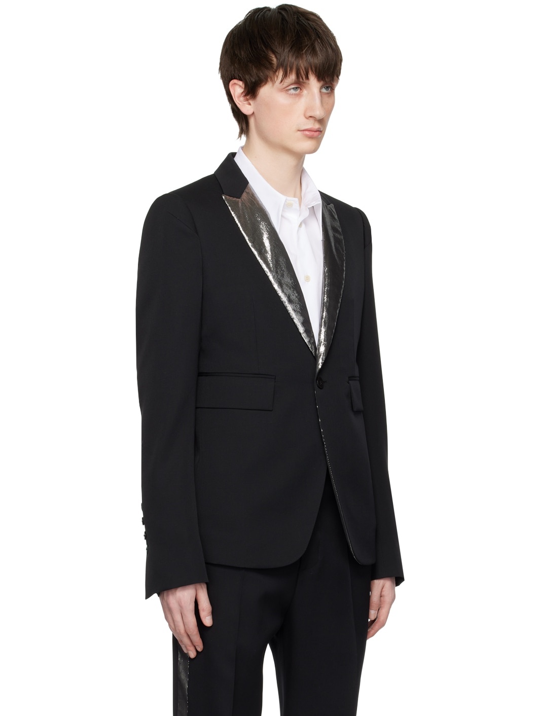 Black Metallic Lapel Blazer - 2