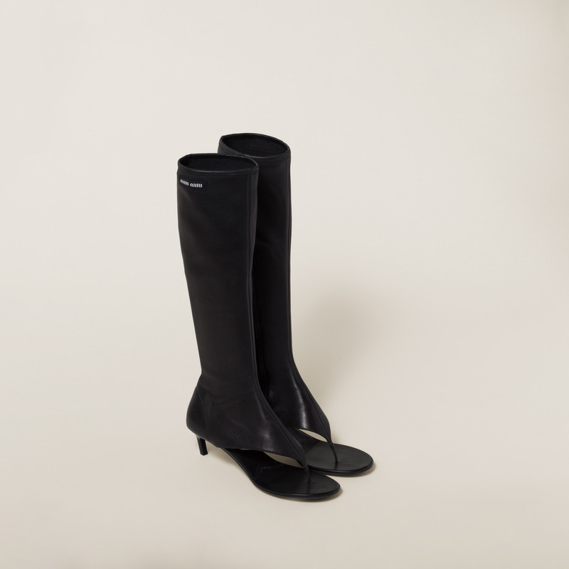 Stretch nappa leather thong boots 1
