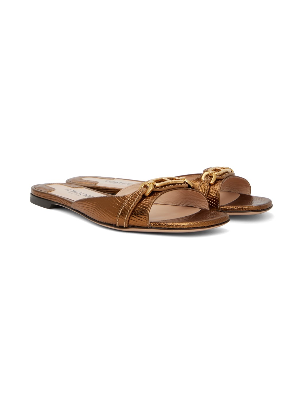 Bronze Stamped Lizard Leather Whitney Slides - 4
