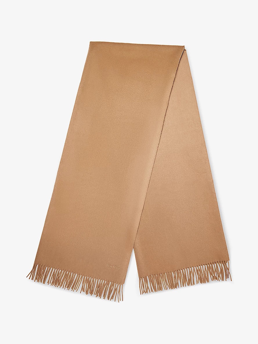 Branded fringed-trim cashmere scarf - 1