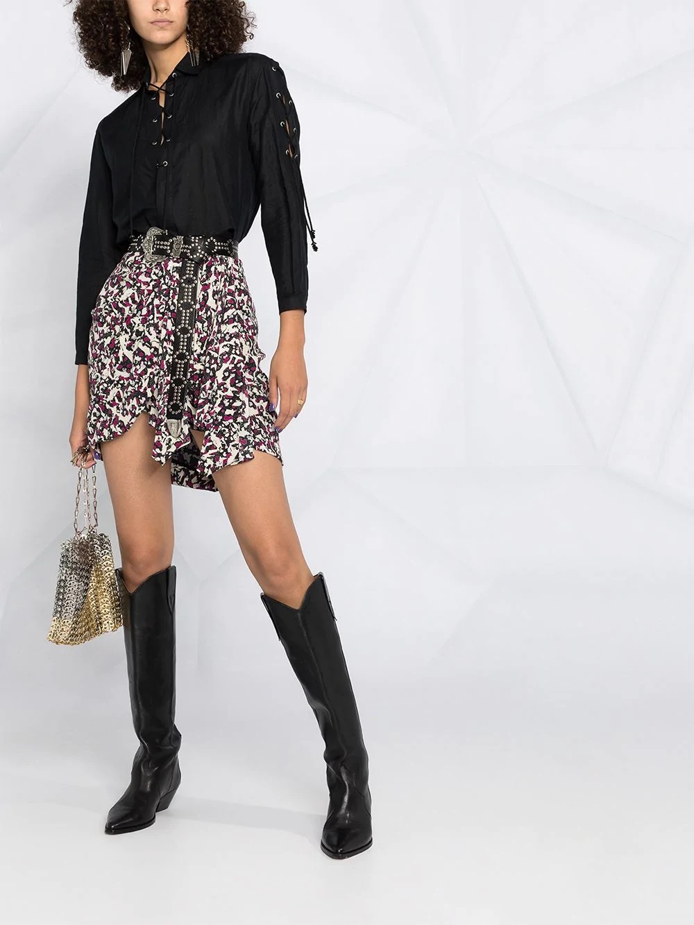 graphic print asymmetric mini skirt - 2