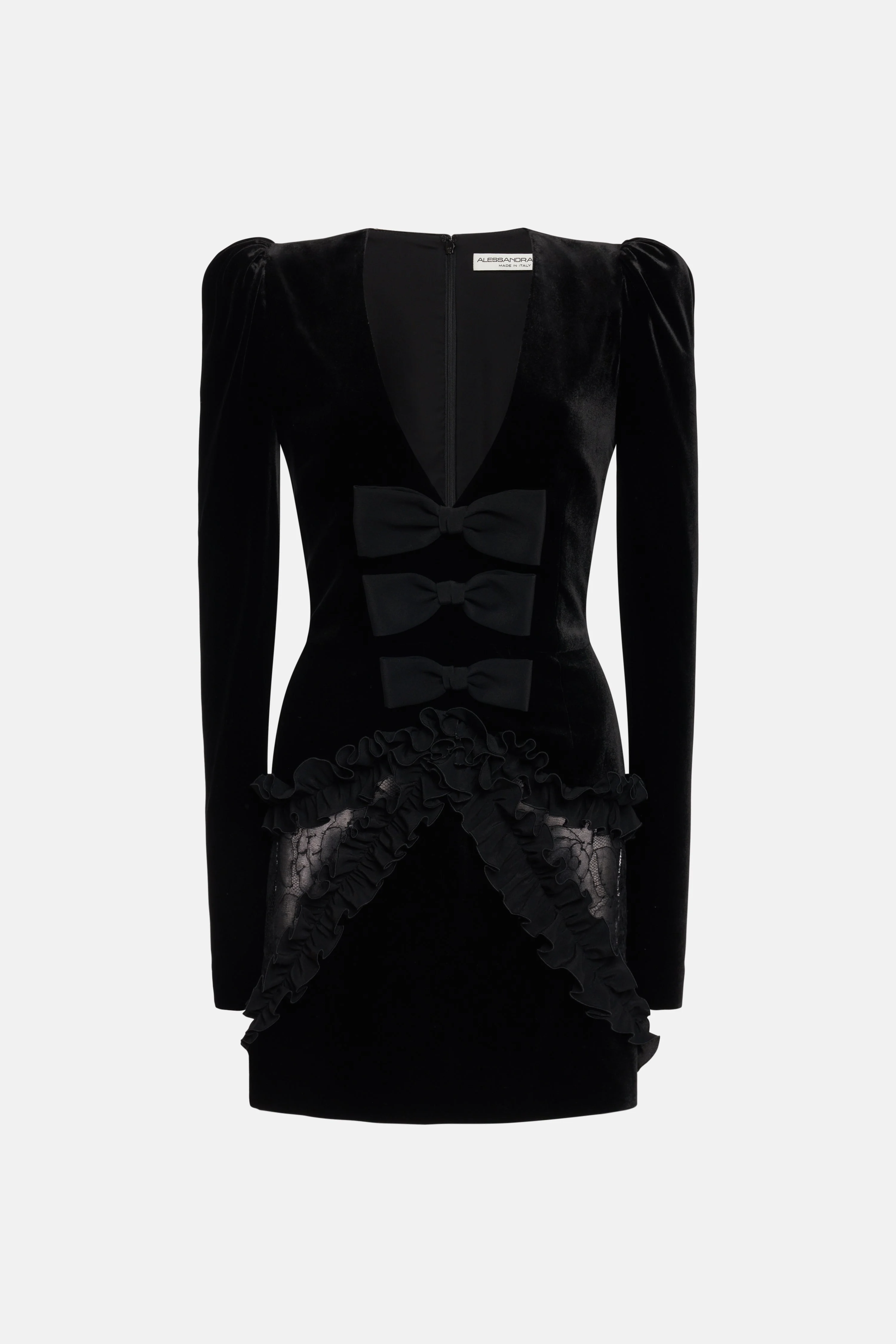 VELVET AND LACE MINI DRESS - 1