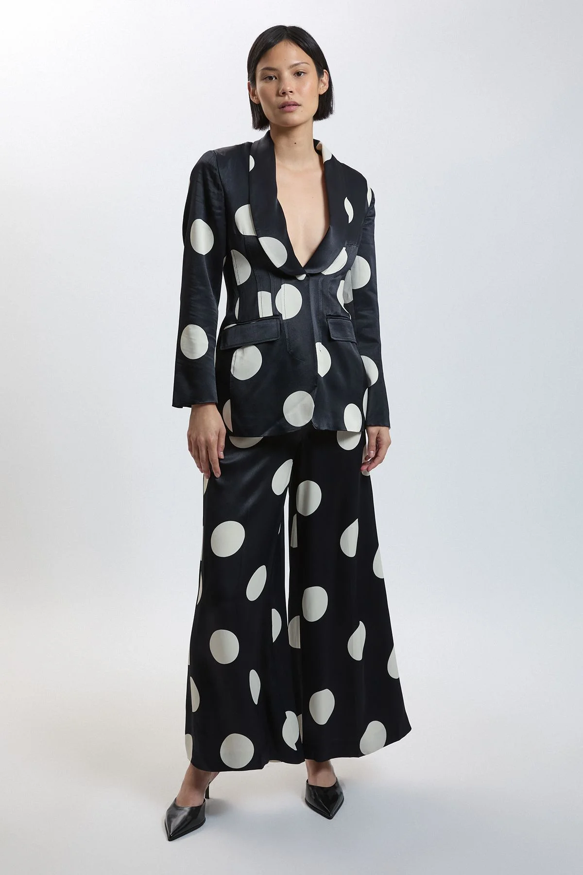Petite Tailored Satin Printed Polka Dot Trouser - 1