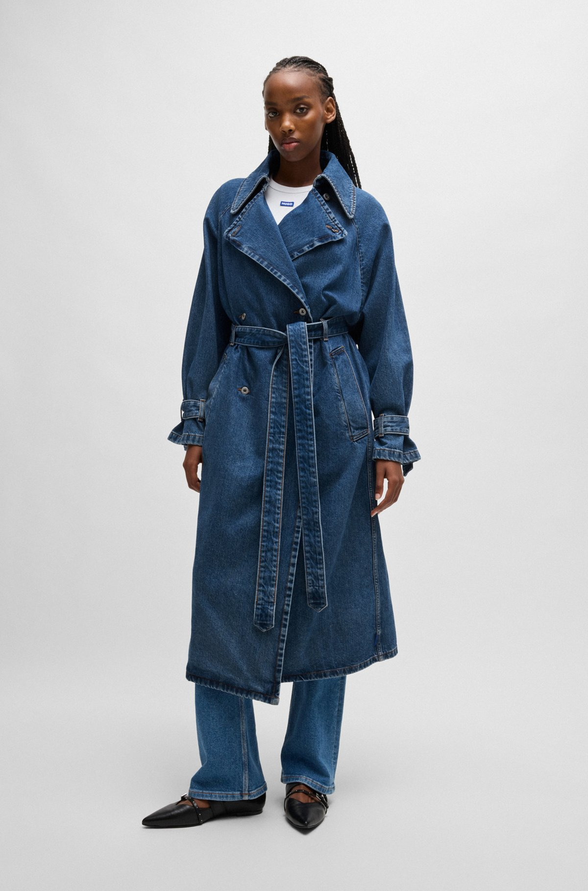 DOUBLE-BREASTED TRENCH COAT IN DARK-BLUE DENIM - 3