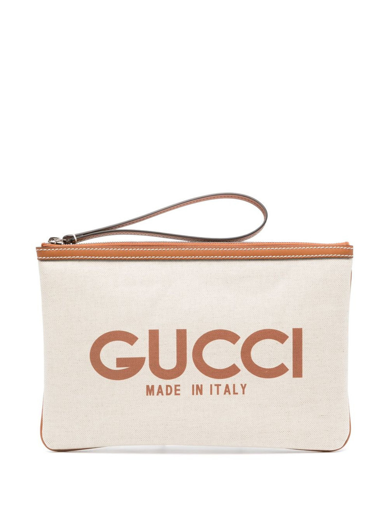 logo-print canvas clutch bag 1