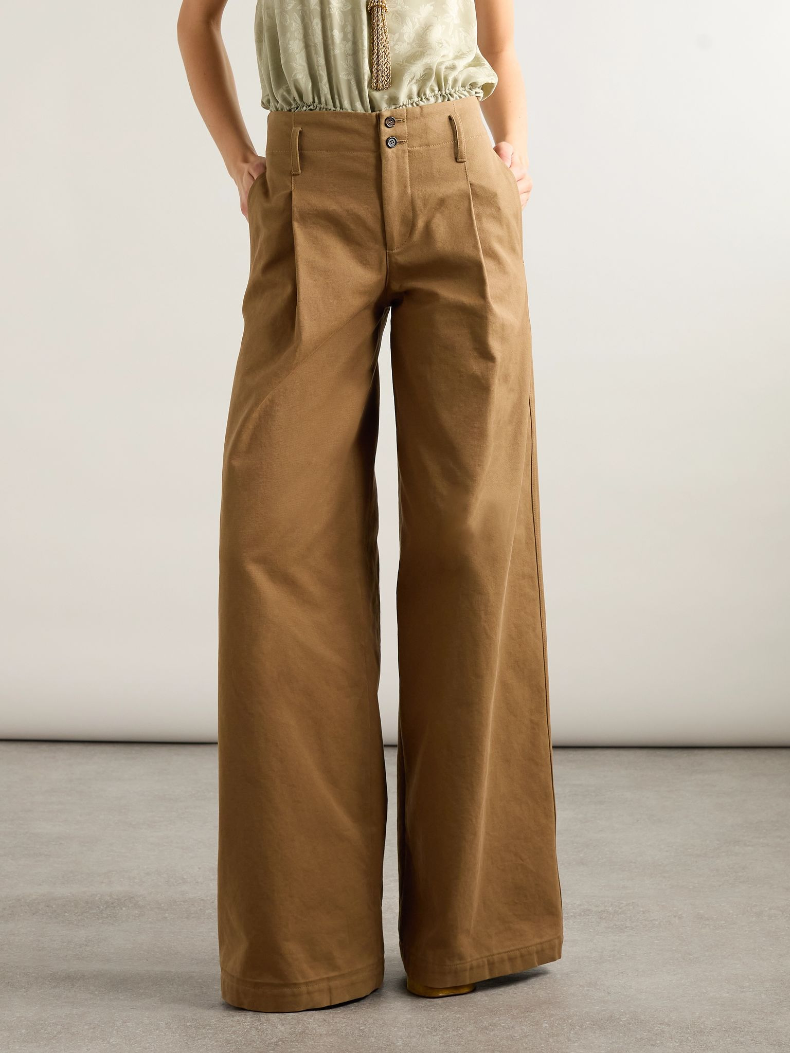 Pleated garment-dyed cotton-canvas straight-leg pants Brown - 3