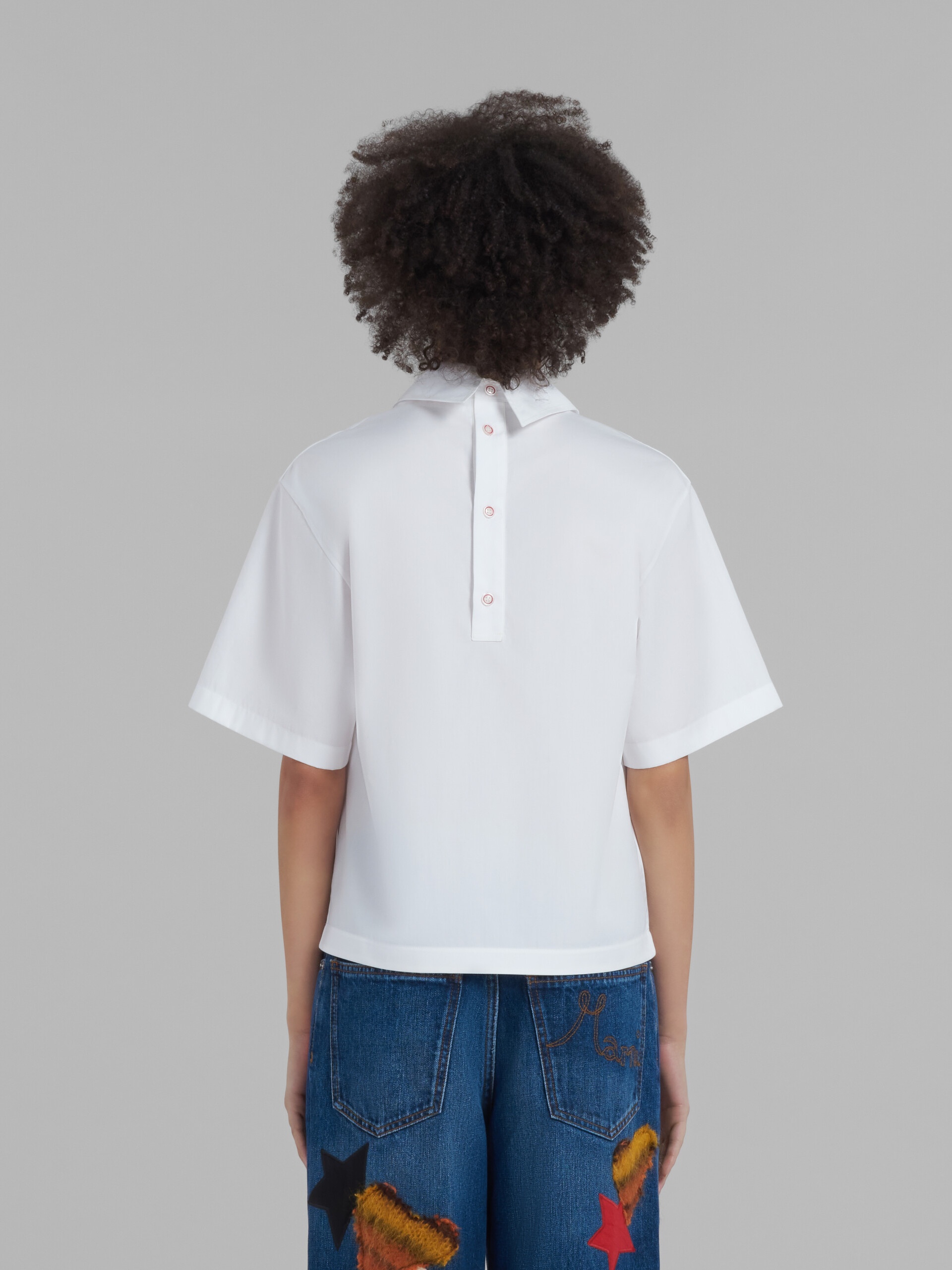 WHITE BIO POPLIN BLOUSE WITH POLO BACK - 3