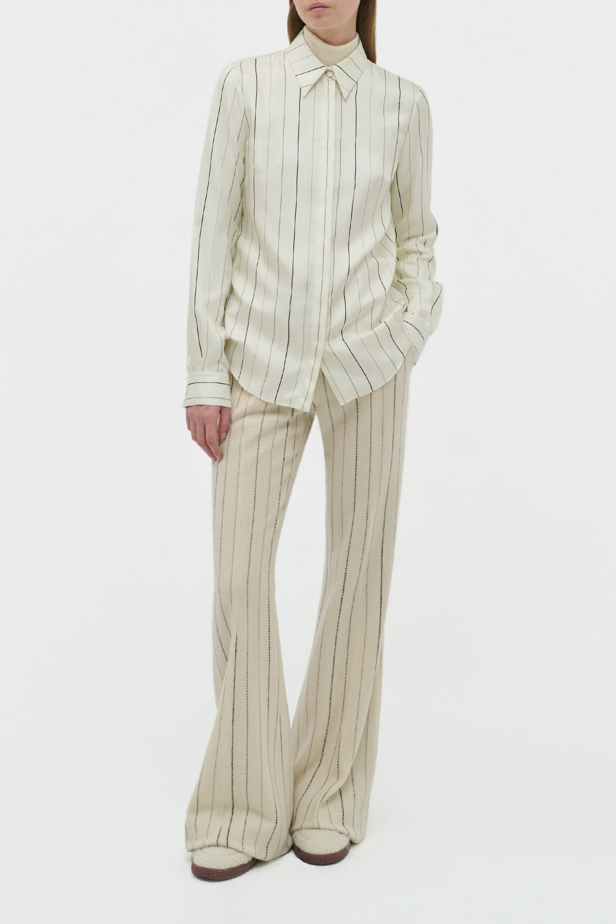 Henri Blouse in Ivory Multi Pinstripe Silk Twill - 2