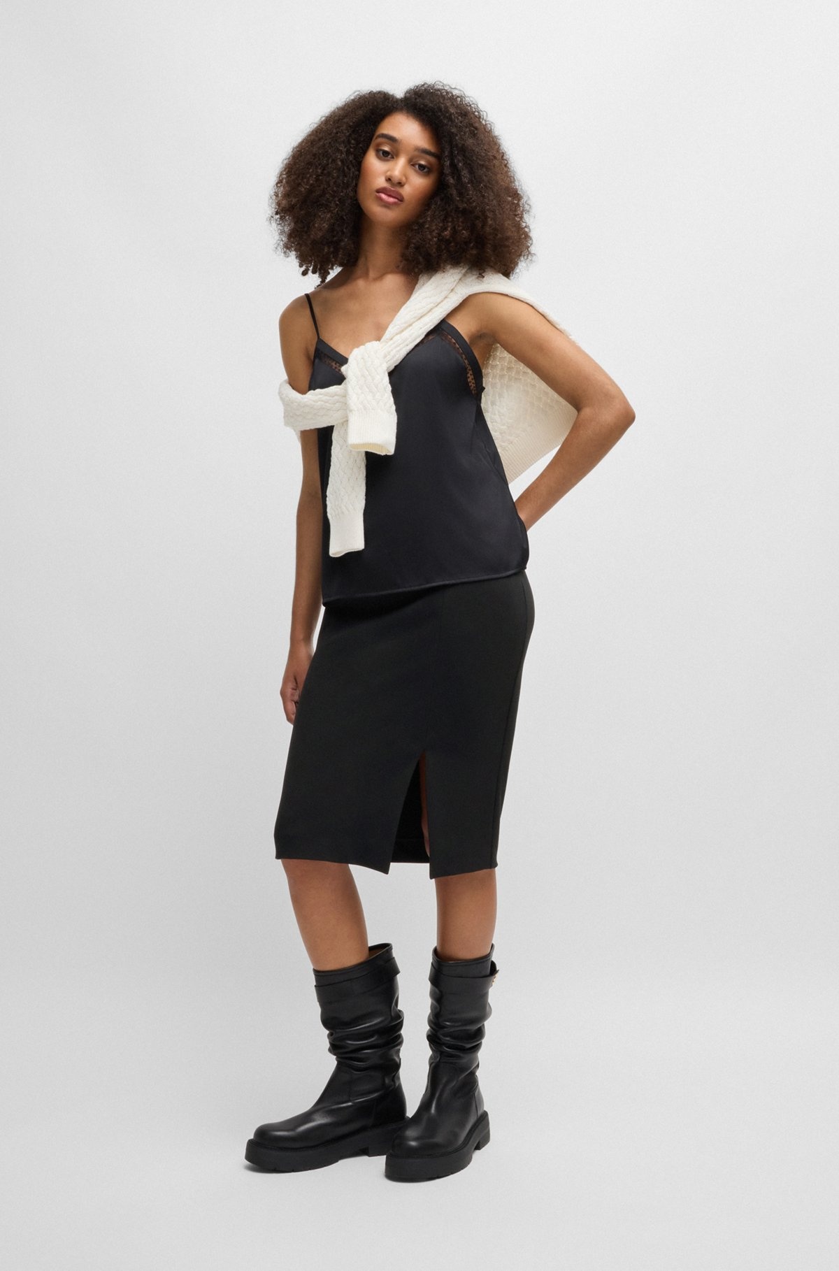 PENCIL SKIRT IN STRETCH FABRIC WITH FRONT SLIT - 3