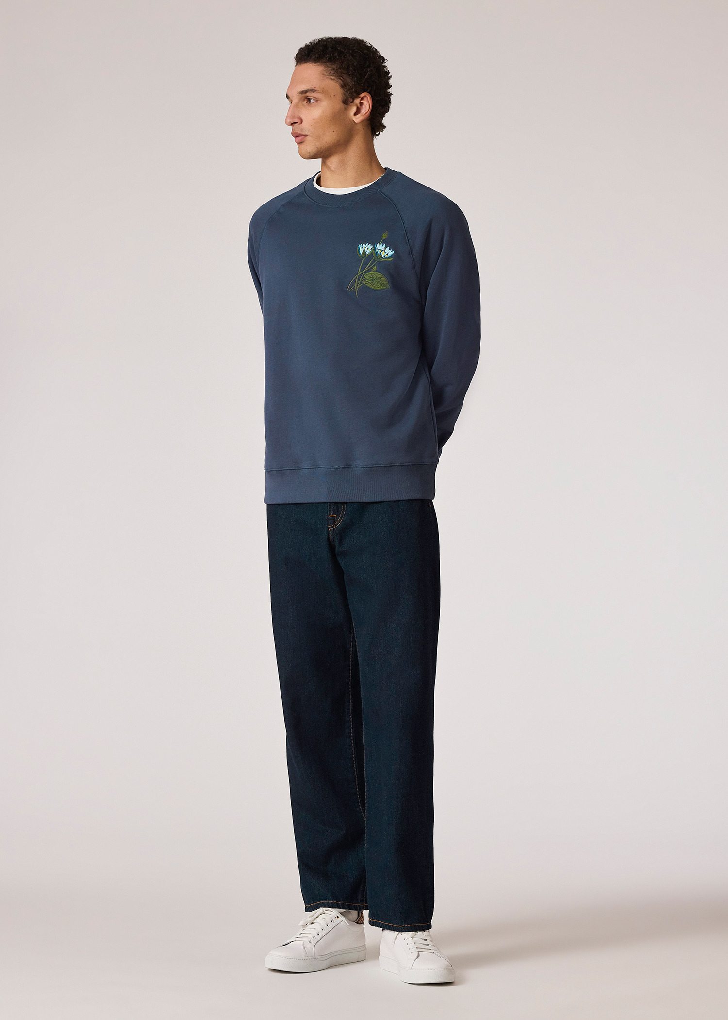 Steel Blue 'Floral' Embroidery Sweatshirt - 4
