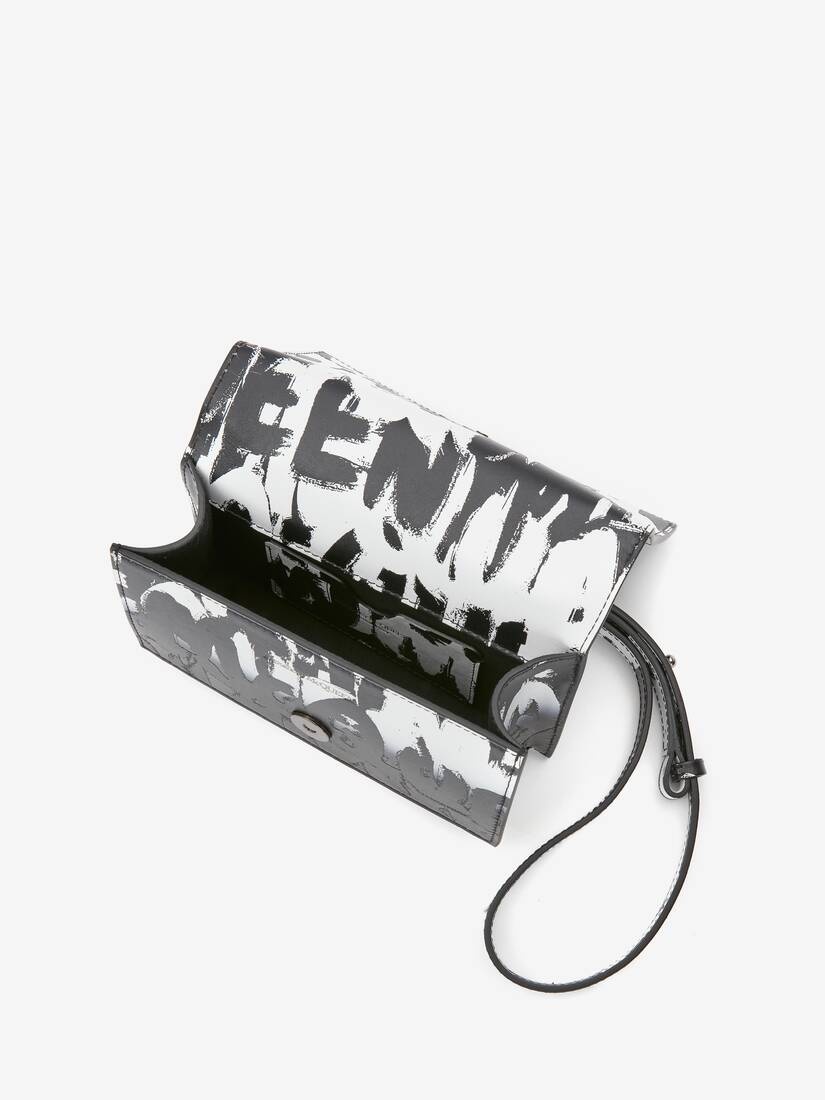 Mcqueen Graffiti Mini Jewelled Satchel in Black/white - 4