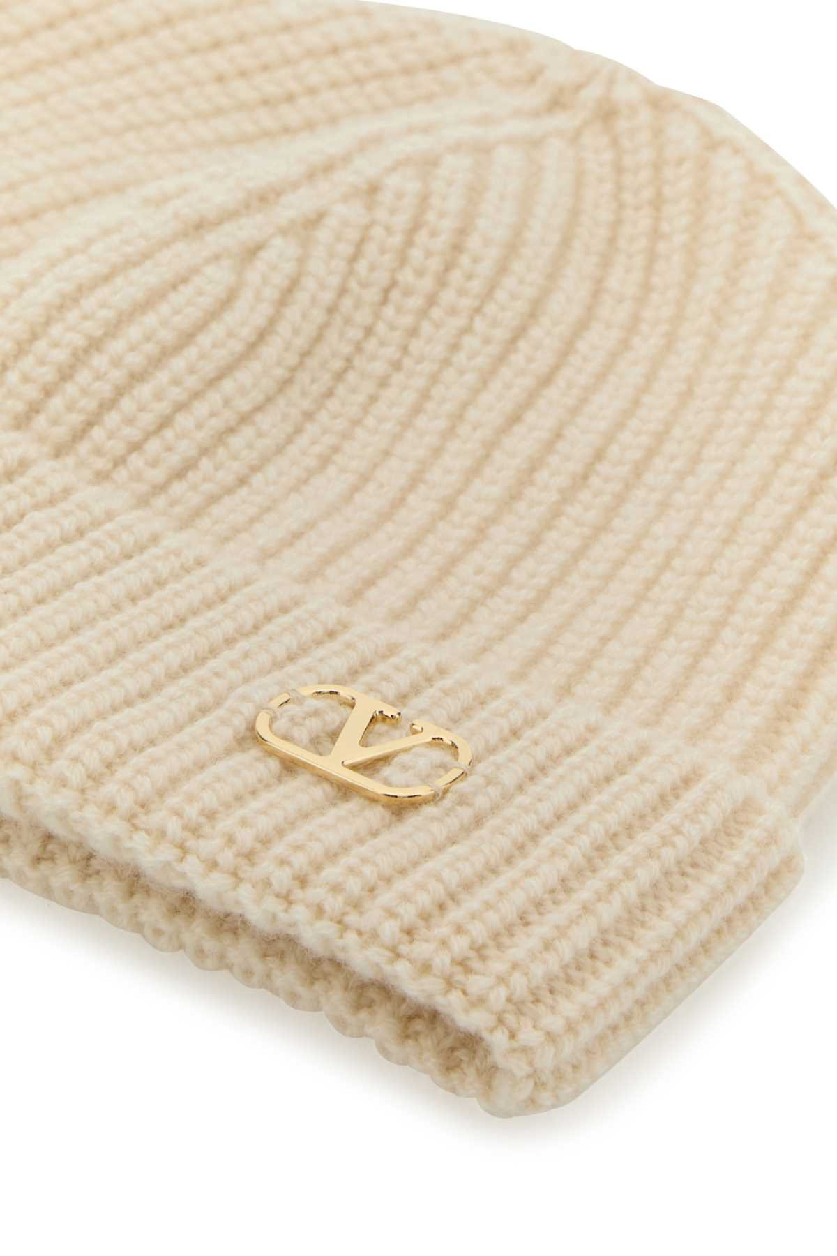Valentino Garavani Men Sand Cashmere Beanie Hat - 3