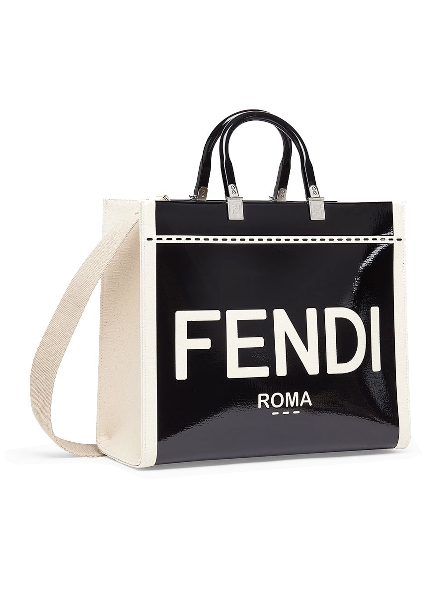 Medium Sunshine Shopper Canvas and Black Patent Leather - 2