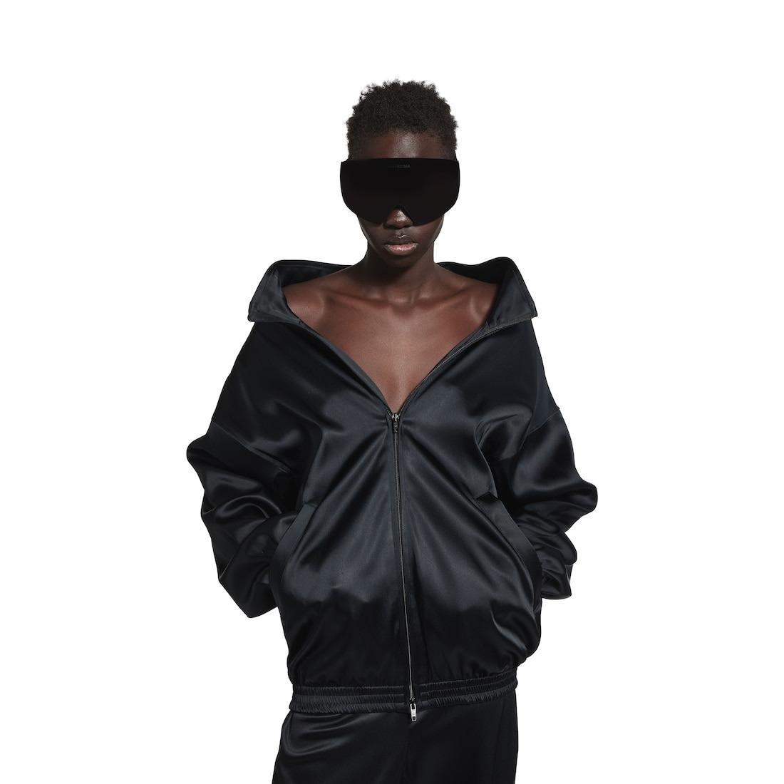 Women's Off-shoulder Tracksuit Jacket in Black - 5