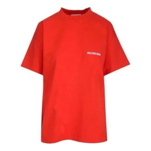 (WMNS) Balenciaga Logo Regular Fit T-Shirt 'Bright Red' 612965TMVF43168 - 1