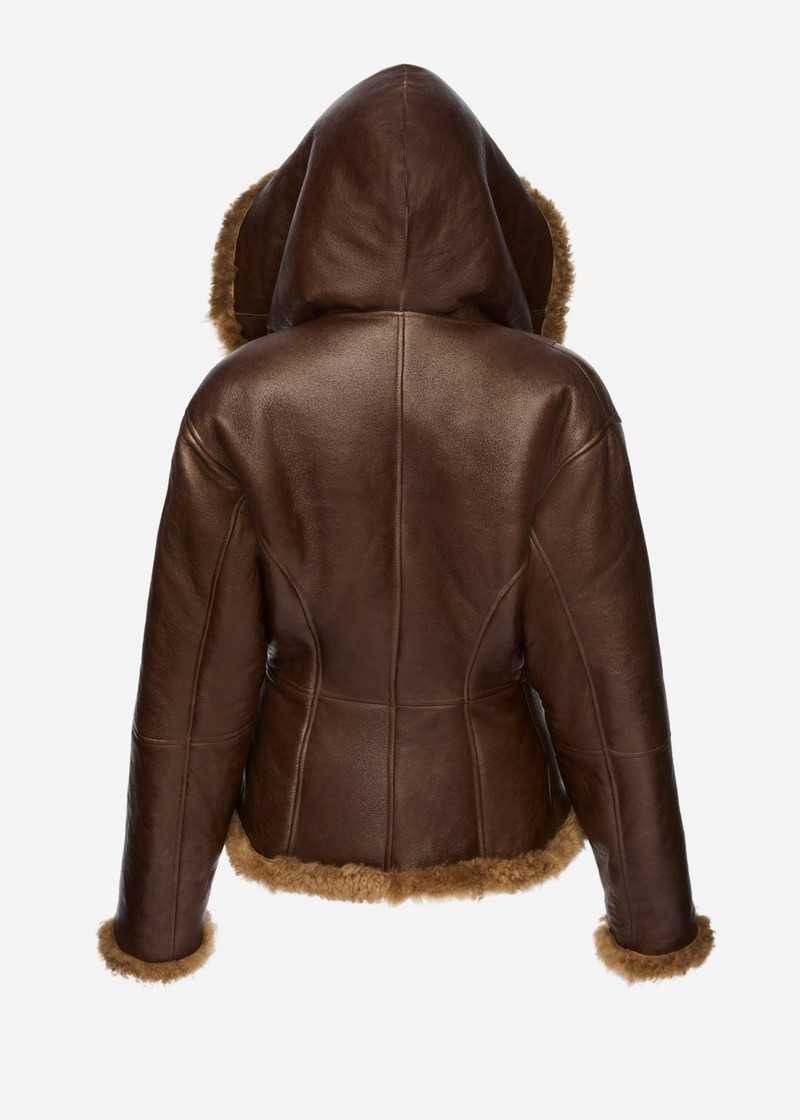 Shearling hooded jacket in dark brown 2