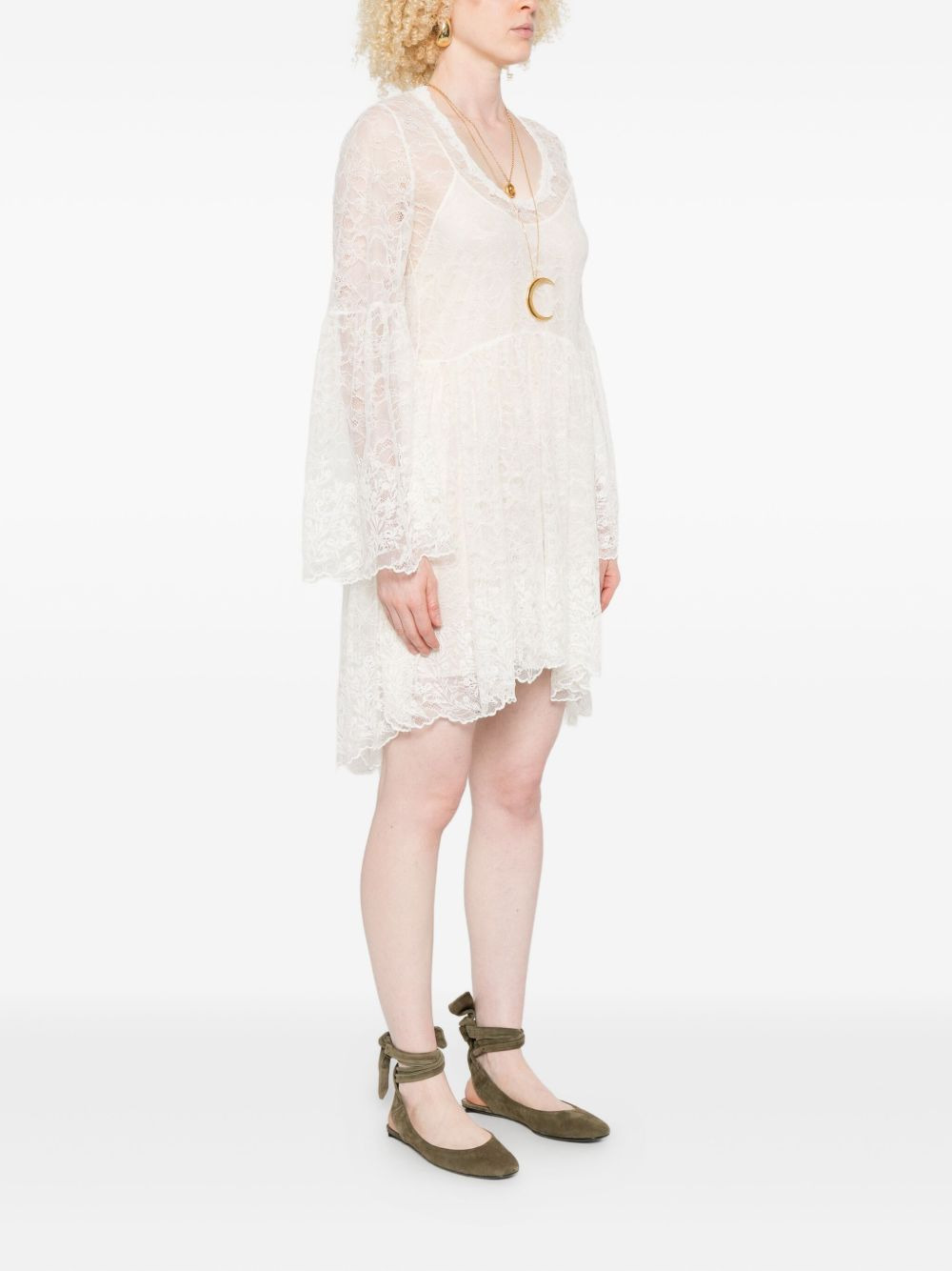 lace bell-sleeve mini dress - 3