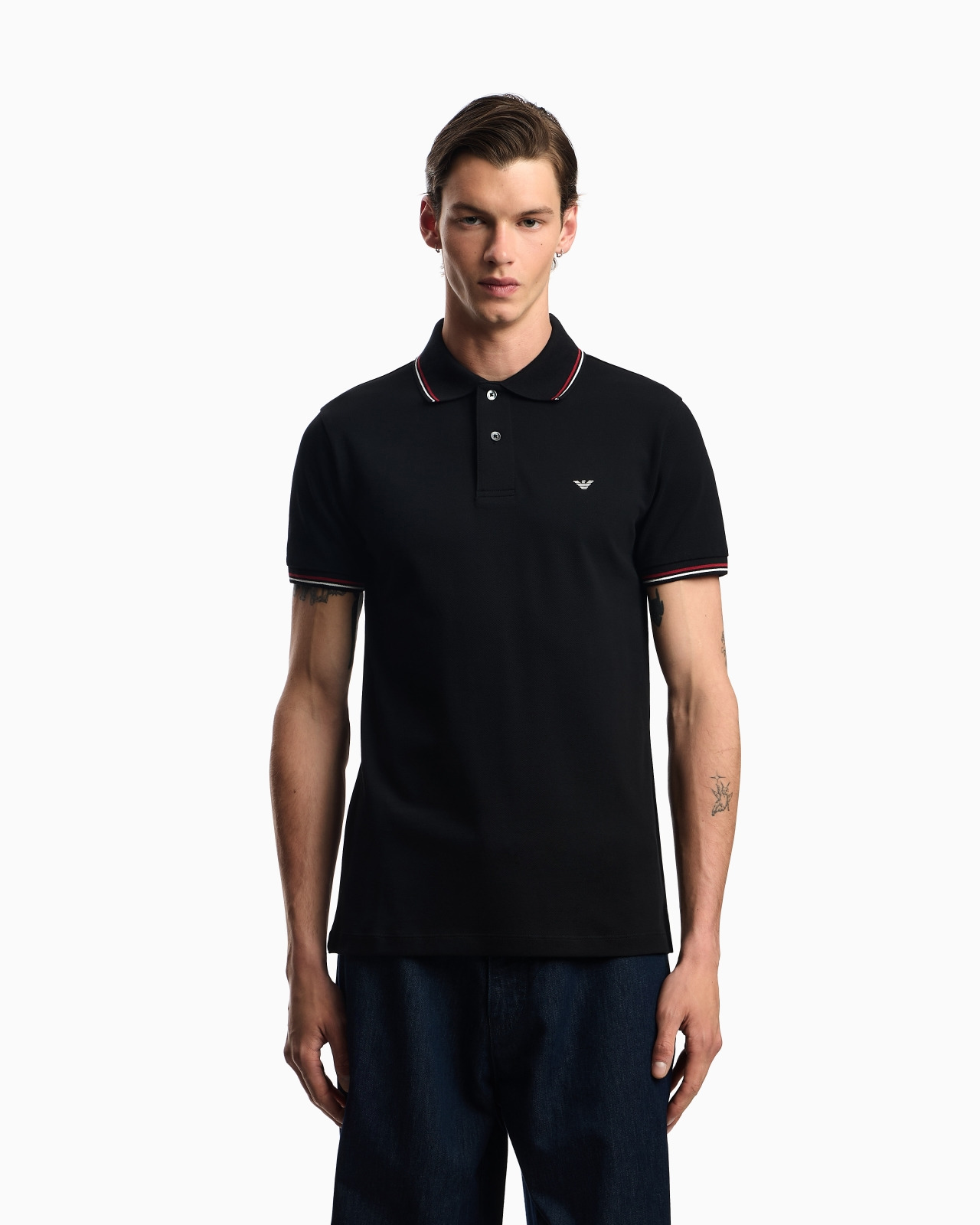 Slim-fit stretch piqué polo shirt with micro eagle - 4