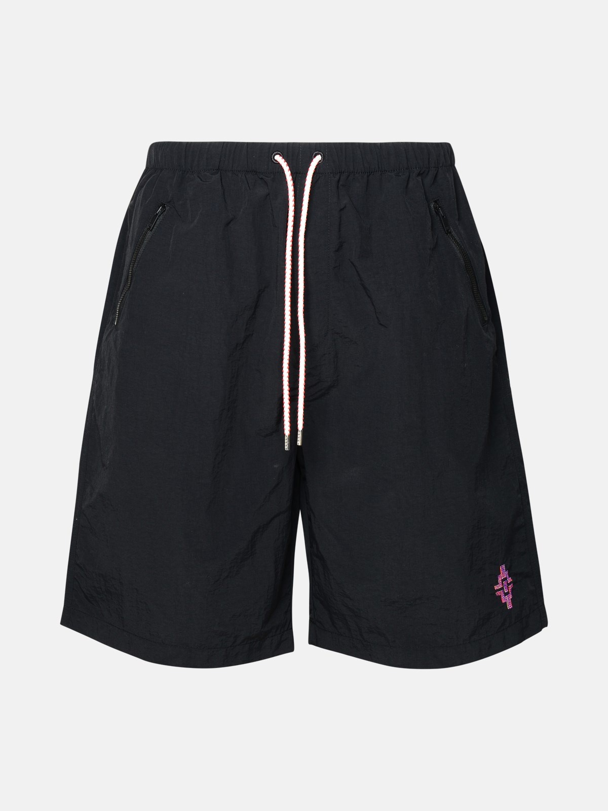 'GRAFFITI' BLACK NYLON BERMUDA SHORTS - 1