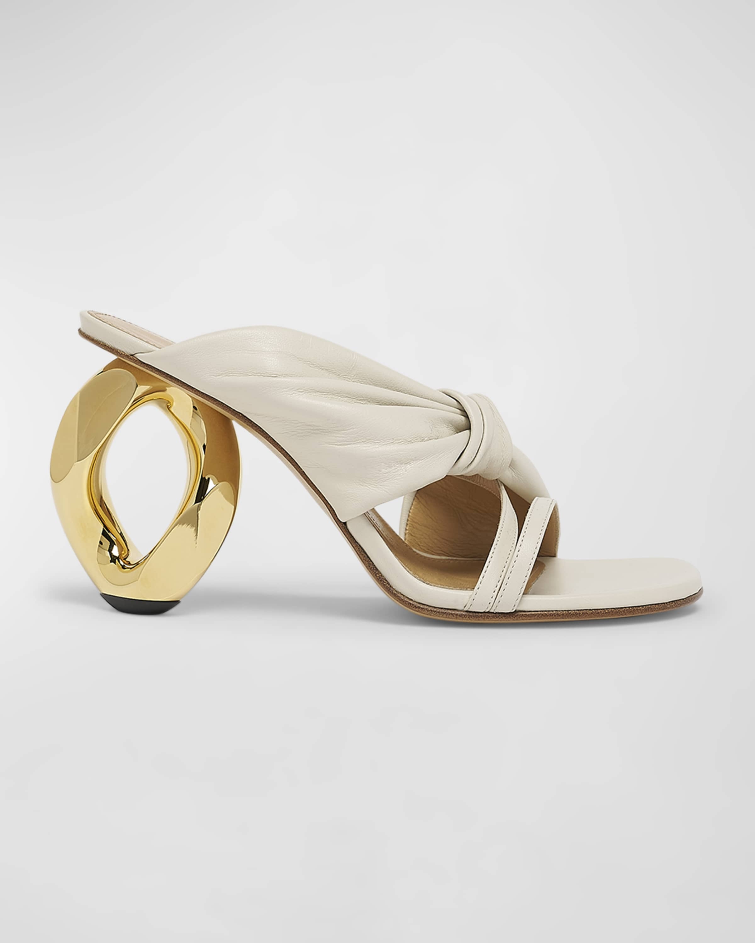 Lambskin Knot Chain-Heel Slide Sandals - 1