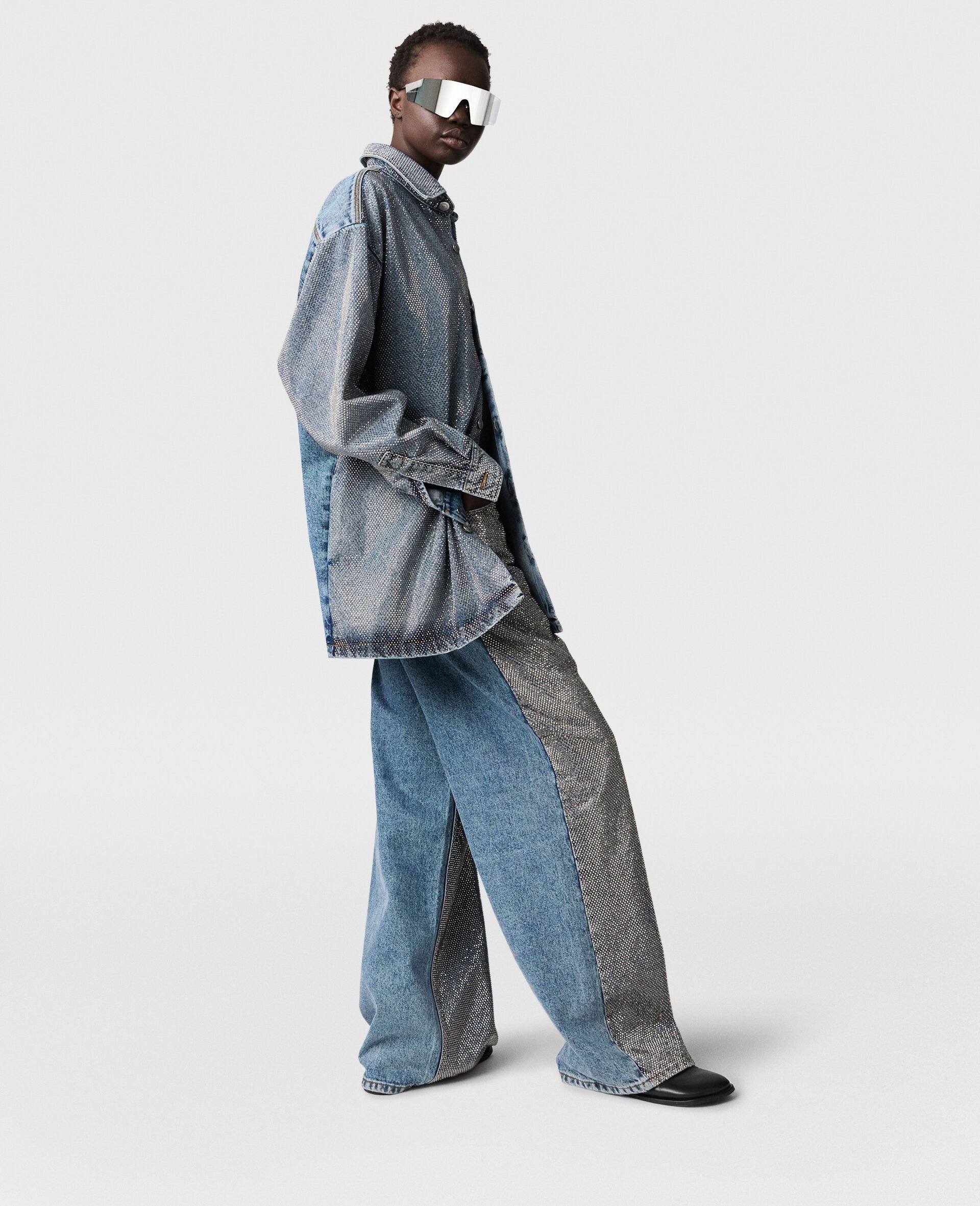 Oversized Rhinestone-Embellished Slouchy Denim Jeans - 3