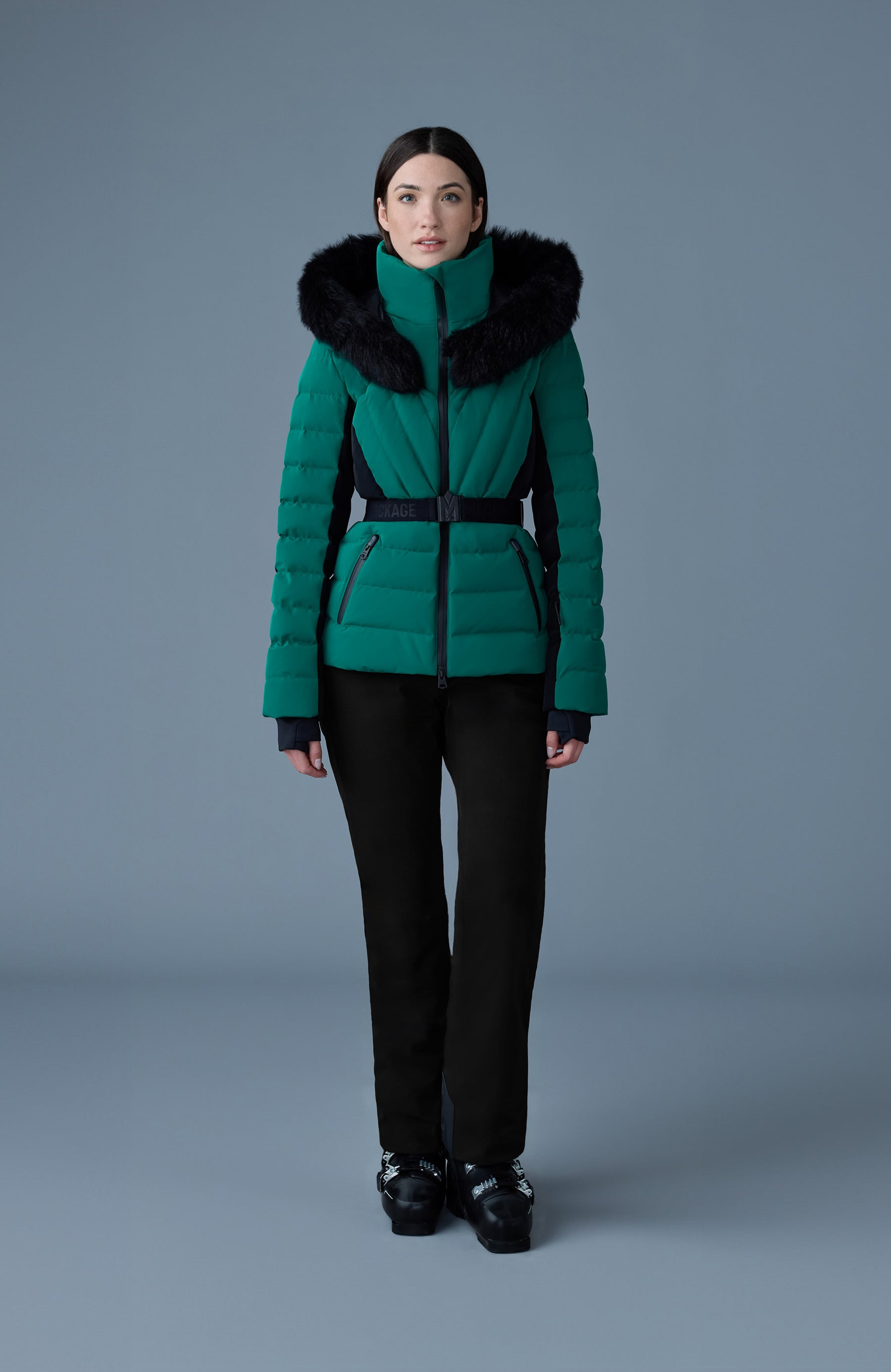 ELITA-SH Belted down ski jacket with fur trimmed hood - 2