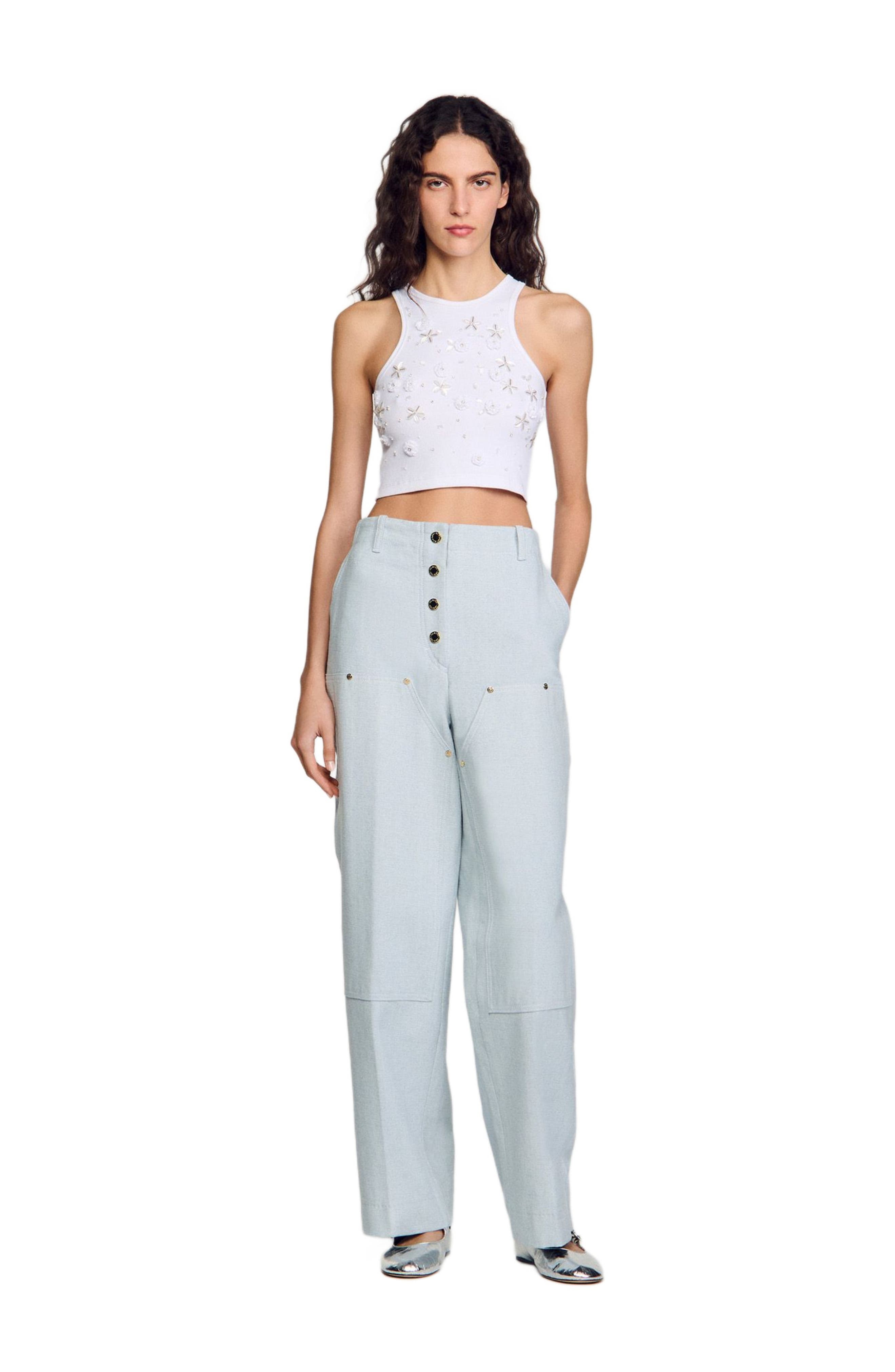 SANDRO Beaded and rhinestone tank top in White at Nordstrom - 6