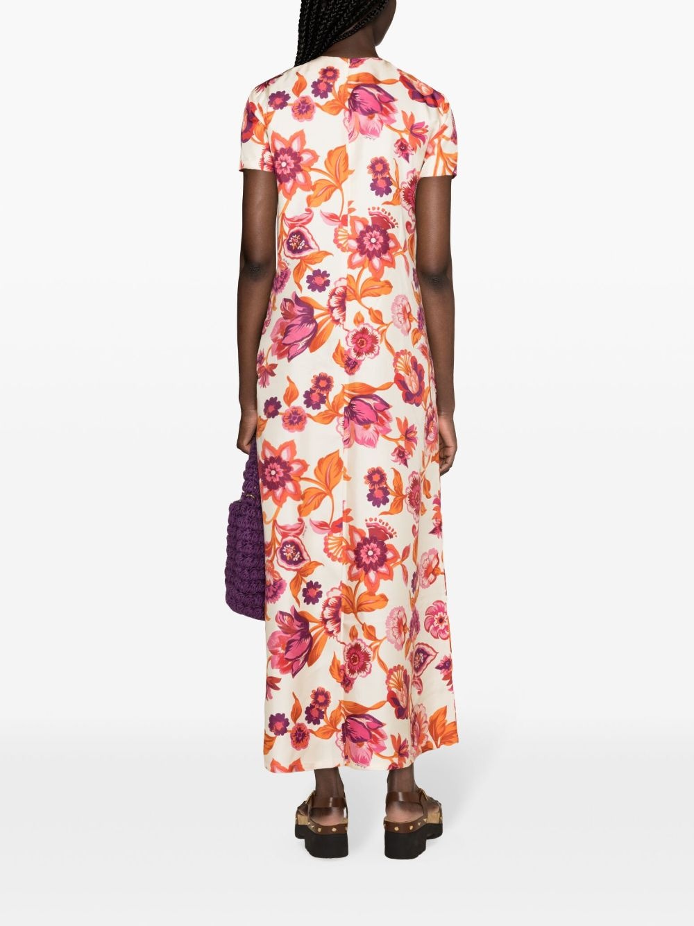 floral-print silk swing dress - 4