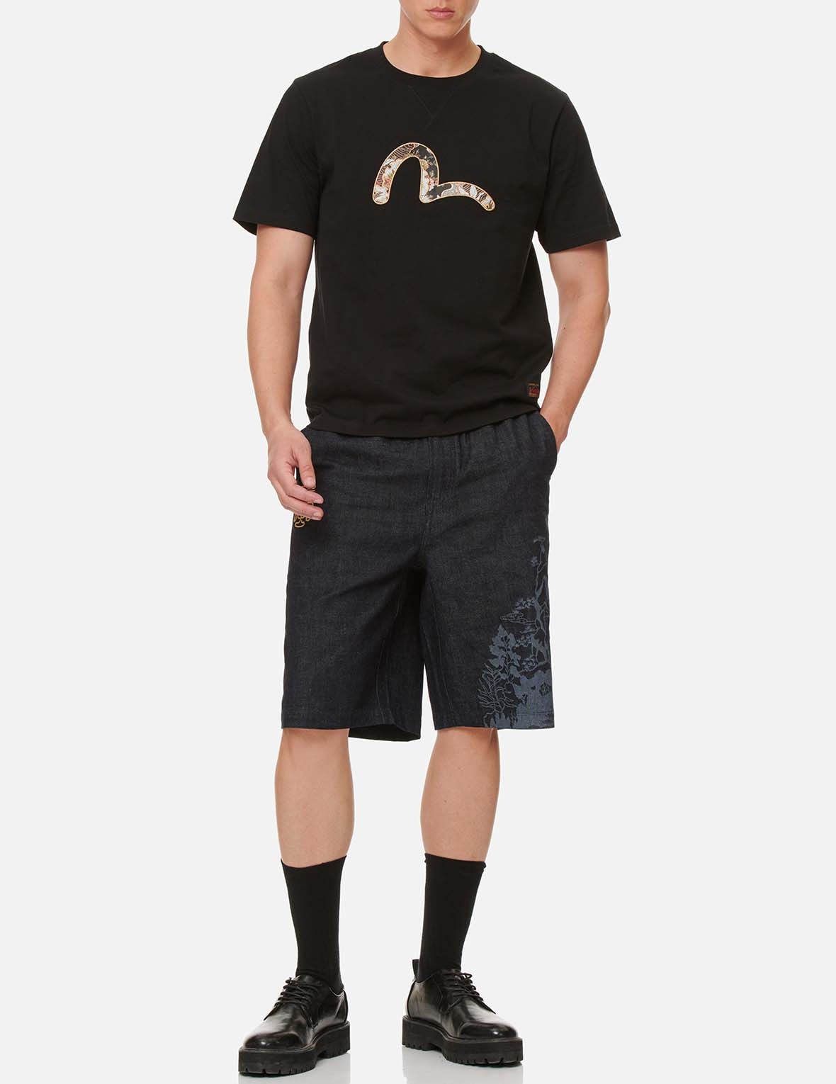 LANDSCAPE MOTIF DENIM SHORTS - 5