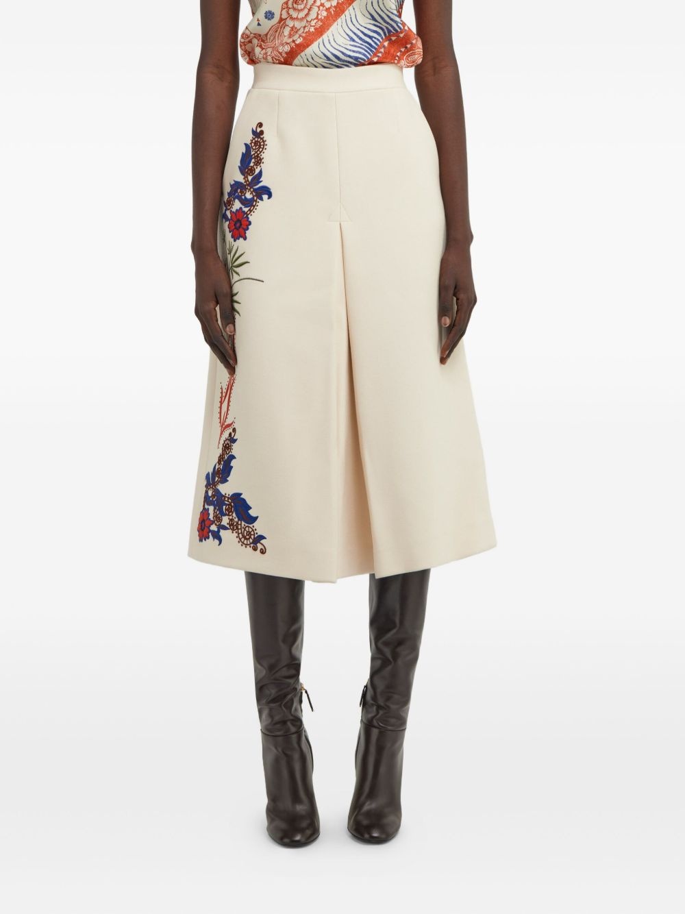 floral-embroidered midi skirt - 3