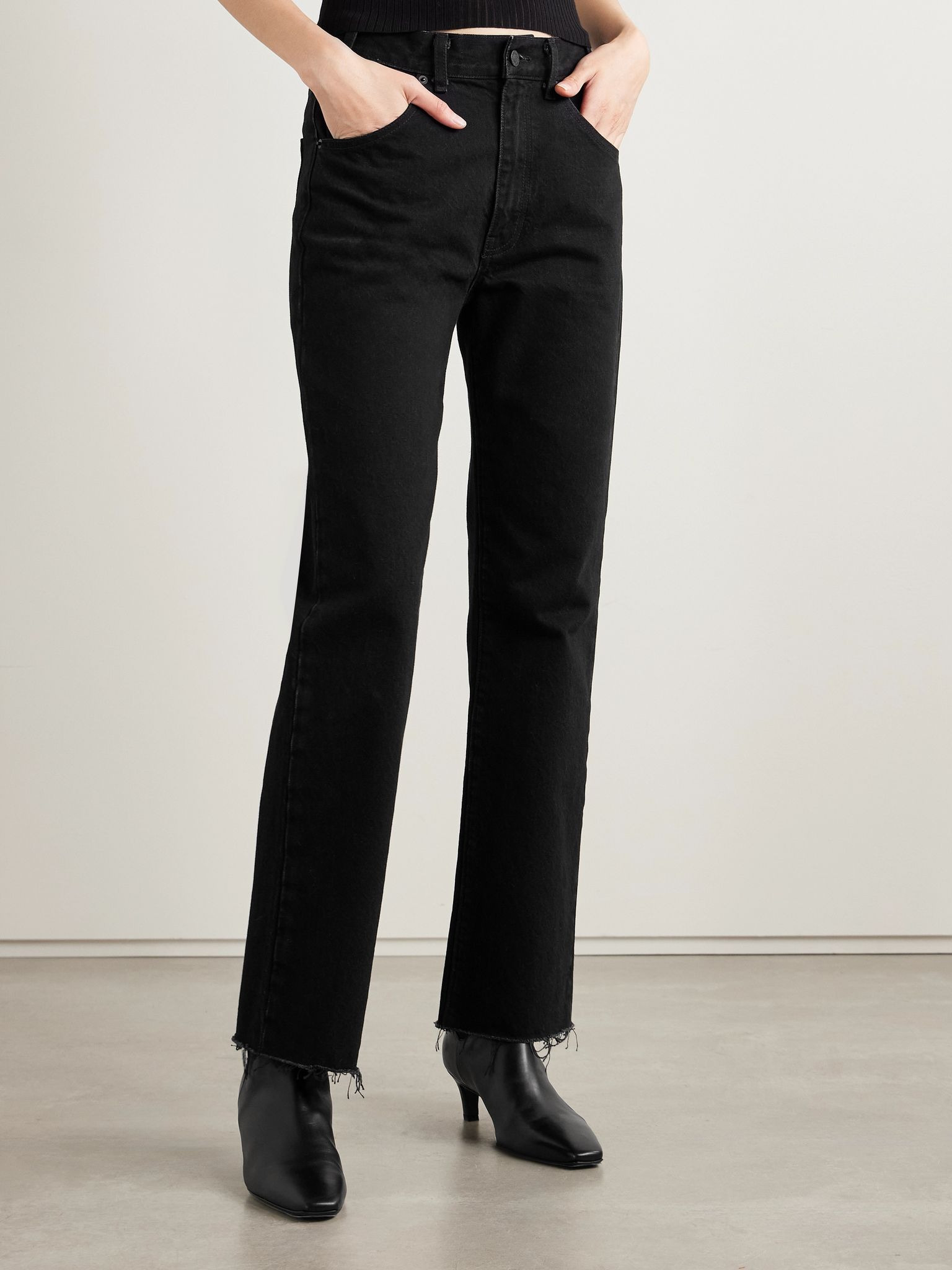 Calla frayed high-rise straight-leg jeans Black - 3