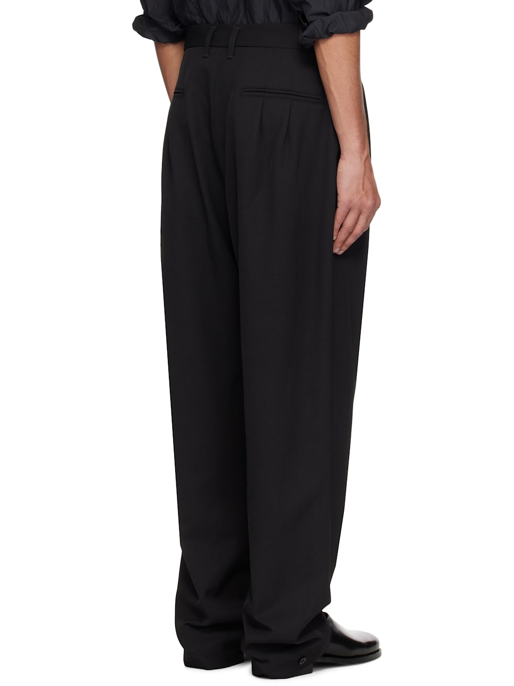 Black Drawstring Pleated Trousers - 3