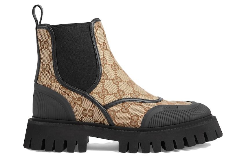 (WMNS) Gucci Casual Style Leather Logo Boots 'Beige Black' 751711-FABSQ-9751 - 2