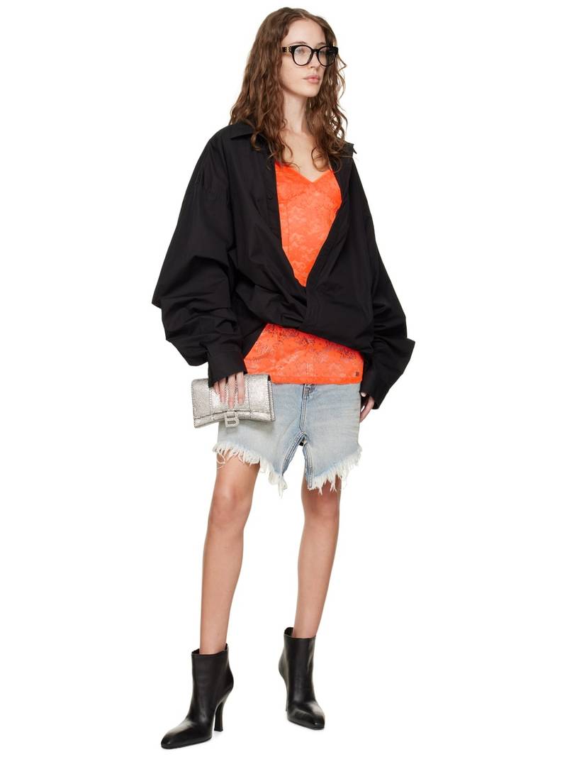BALENCIAGA frayed-hem denim mini skirt outlook