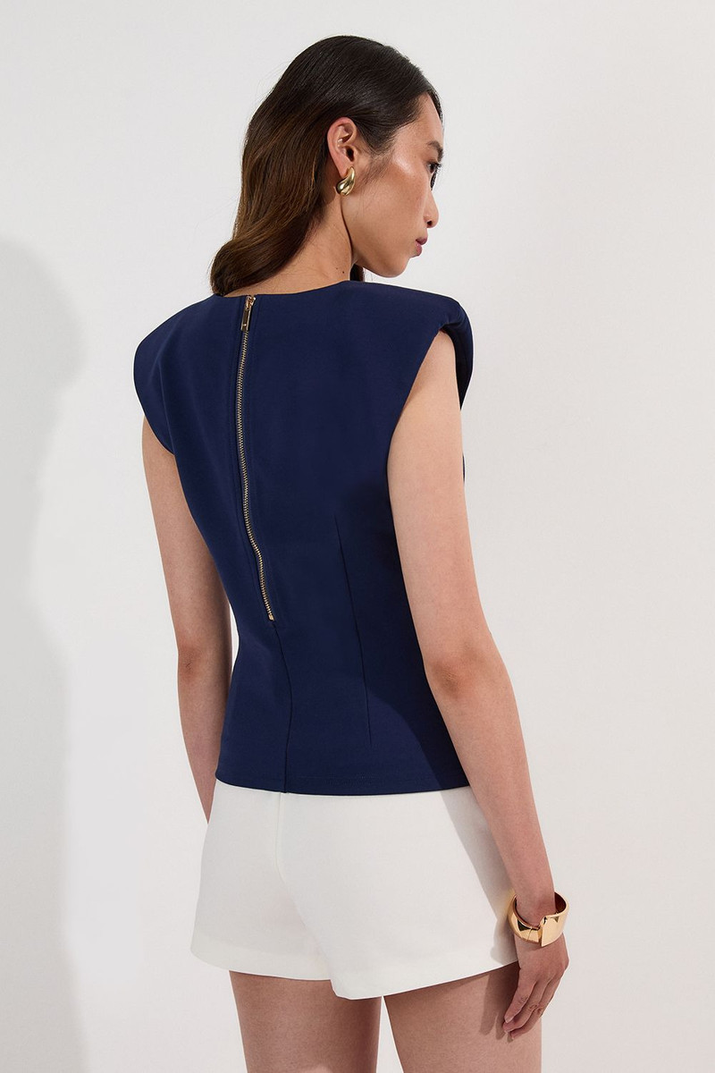 Ponte Ruched Waist Detail Round Neck Top 5