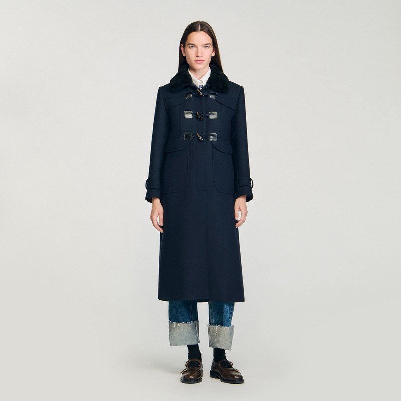 Sandro LONG COAT WITH REMOVABLE FUR COLLAR outlook