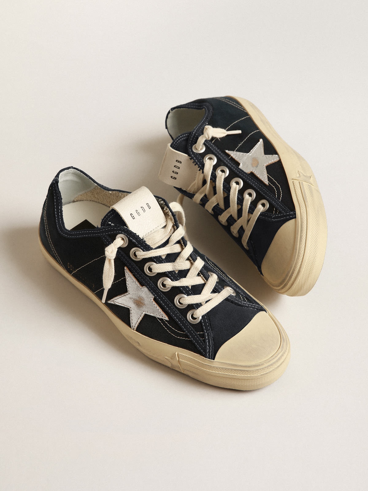 V-Star in navy-blue canvas with a silver laminated leather star - 2