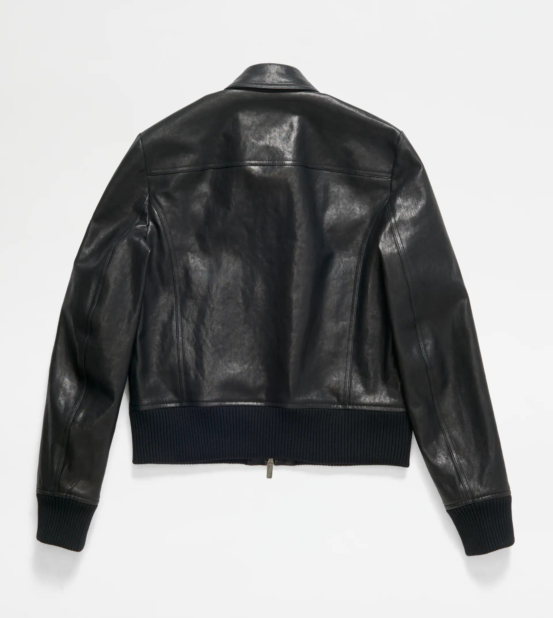 MULTI-POCKET LEATHER BOMBER JACKET - BLACK - 8