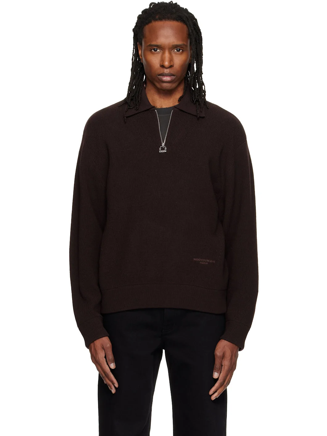 Brown Ribbed Wool Polo - 1
