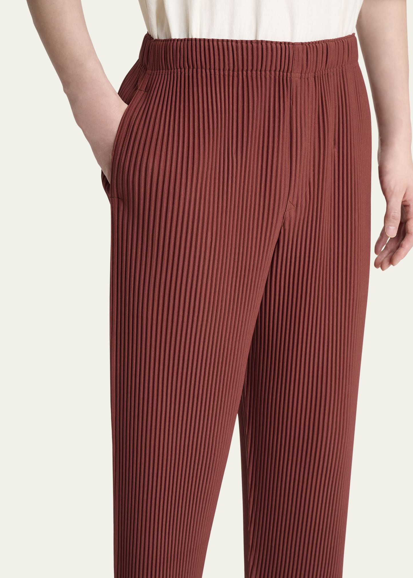 Men's Cropped Brown Pleated Trousers - 5