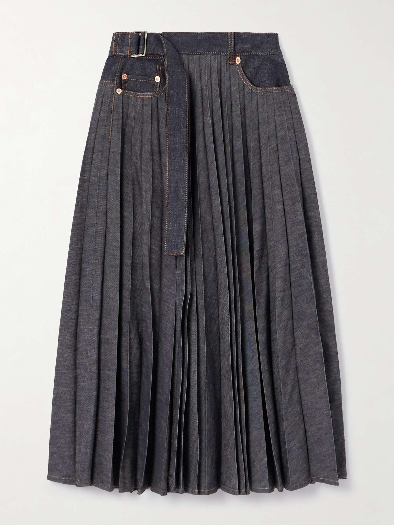 【sacai】Belted Denim Midi Skirt SACAI Belted denim midi skirt | NET-A-PORTER