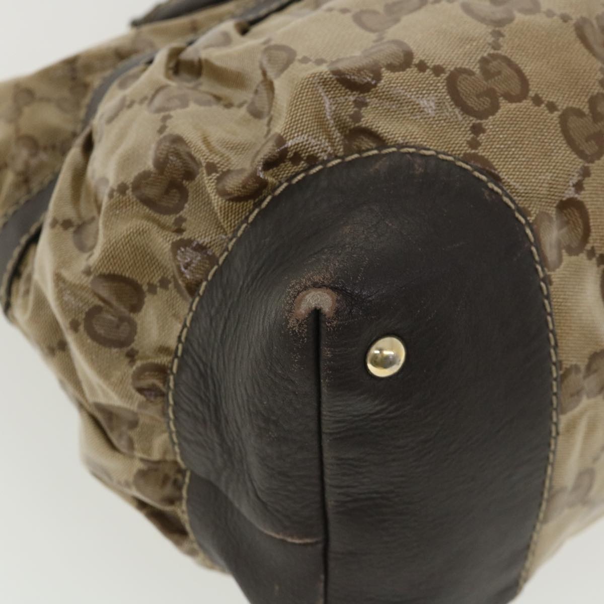 GUCCI GG Canvas Tote Bag Coated Canvas Beige Dark Brown - 16