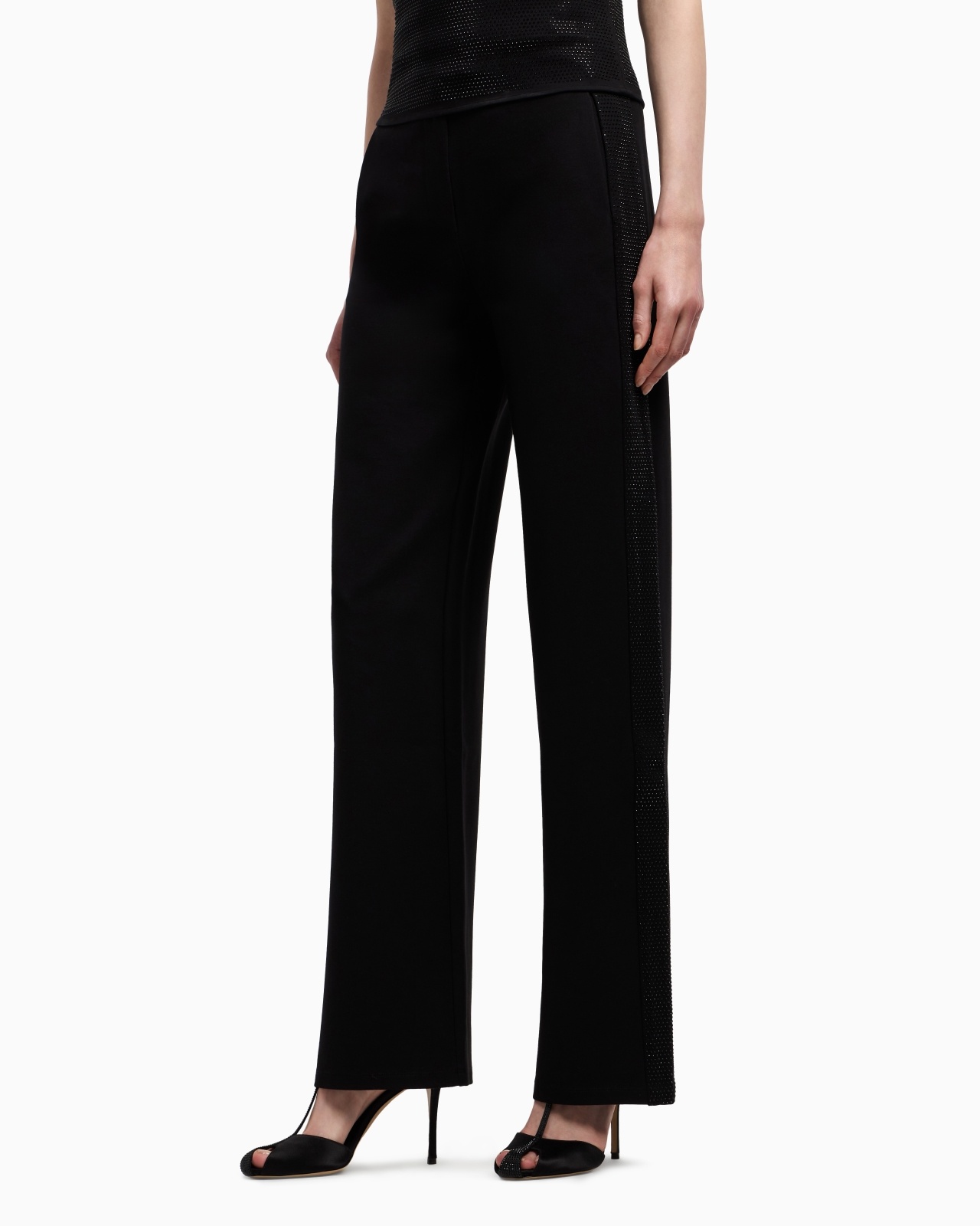 INTERLOCK JERSEY TROUSERS WITH BANDS AND MICRO STUDS - 2