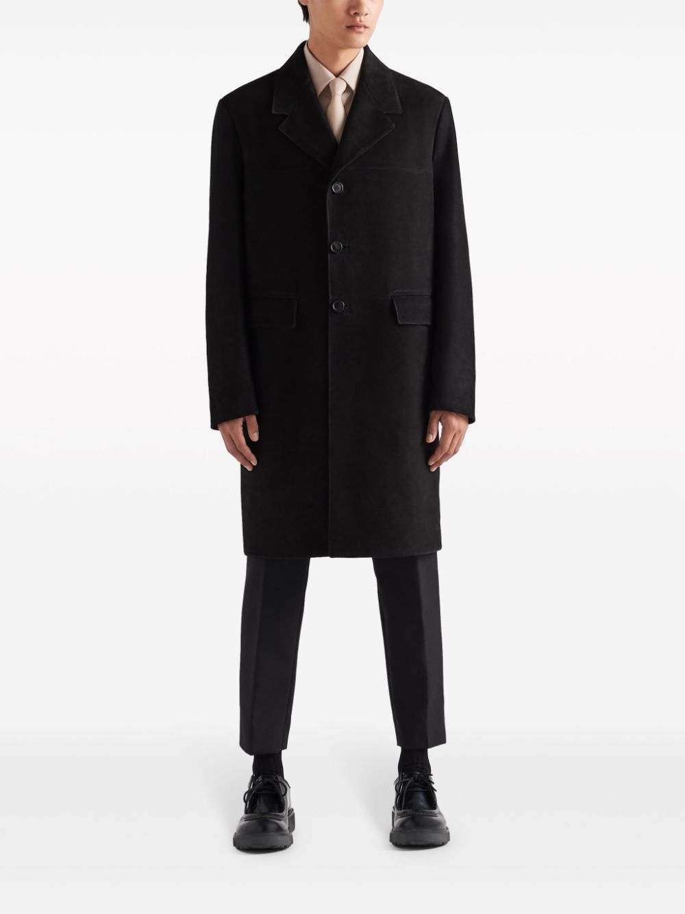 single-breasted suede coat - 2